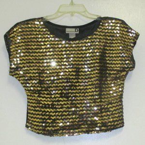 Shirt - Pull Over Shirt Knit by David Benjamin - Black - Metalic Gold Sequins